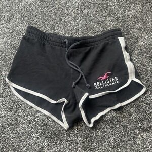Hollister Shorts Womens XS Black Sweat Drawstring Logo Retro Runner Casual